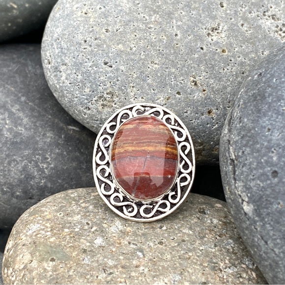 SUNDANCE jasper ring sterling silver red gemstone gem boho birthstone birthday 9 - Picture 2 of 10